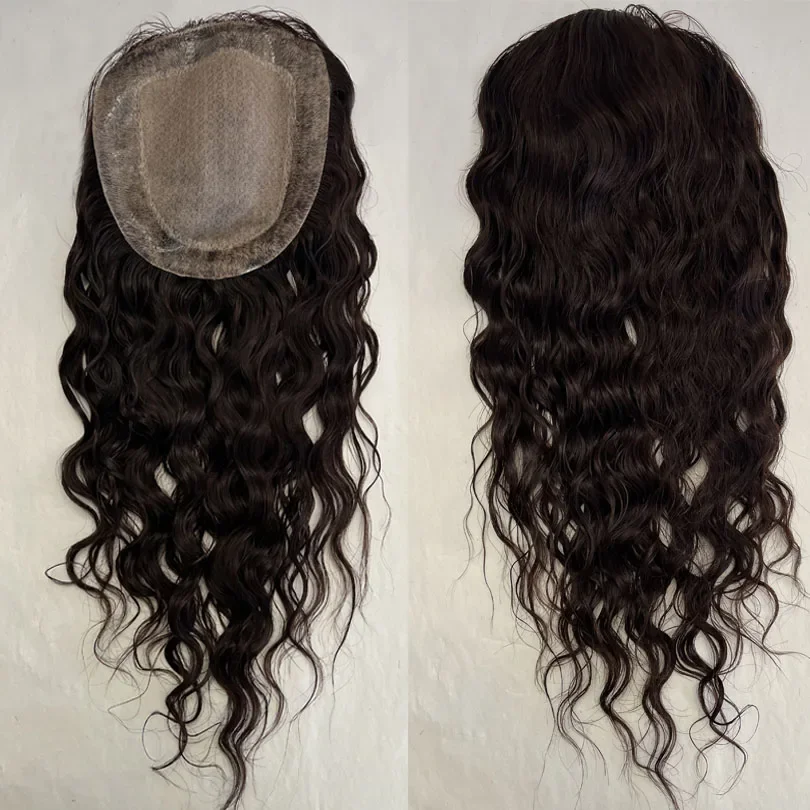 6x6 pouces Base de soie Topper pour femmes européen brun lâche vague cheveux humains vierges postiche respirant 2CM PU_voghion.com