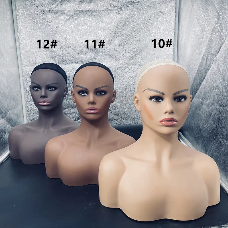PVC Customize Makeup Female Mannequin Wig Display Mannequin Heads with Shoulders