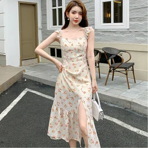 Women Wholesale Elegant Sun Dress Victorian Casual A-Line Sleeveless Spaghetti Strap Floral Dresses for Summer Party Vacation