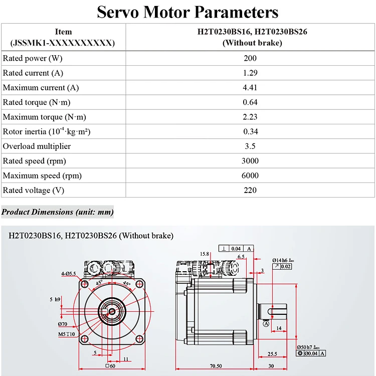 High-Speed 220V EtherCAT AC Servo Motor Single-Phase 3000rpm 200W with Waterproof Servo Drive Kit for Automation Industry