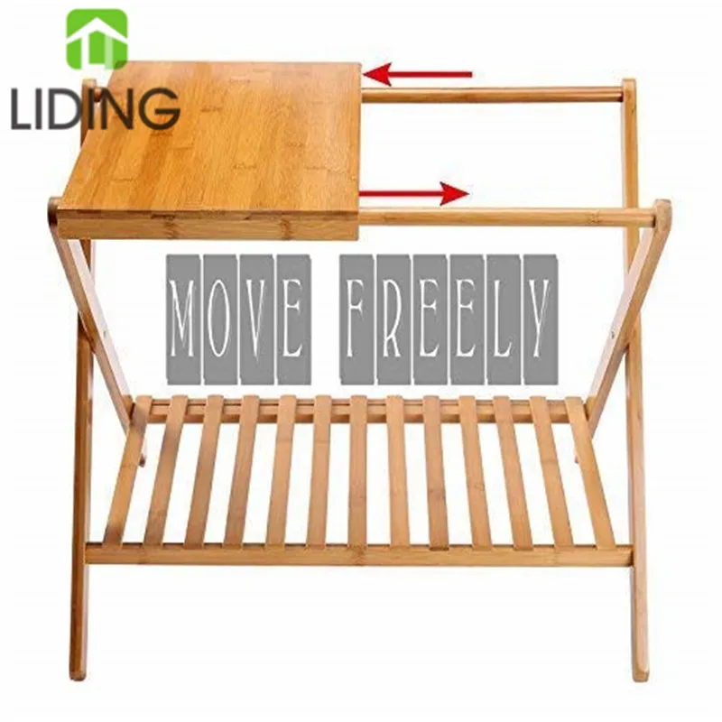 
Прочный Деревянный бамбуковый багажный Стеллаж с полкой для отеля, бамбуковый складной багажный стеллаж 