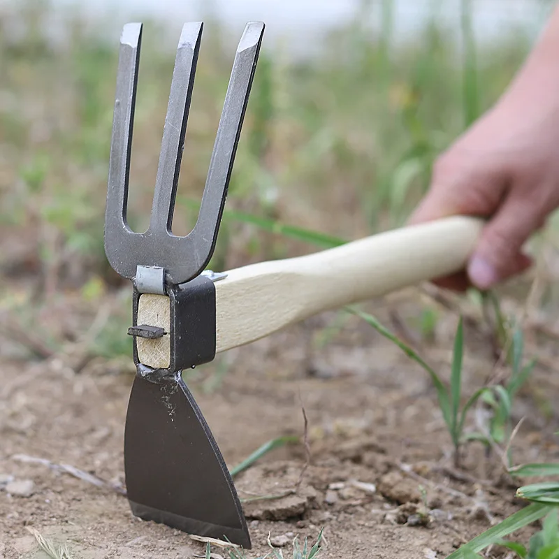 Hand Digger and Hoe Combo Garden Tool Dual Headed Weeding Tool for Gardening Weeding Planting Loosening Soil and Digging