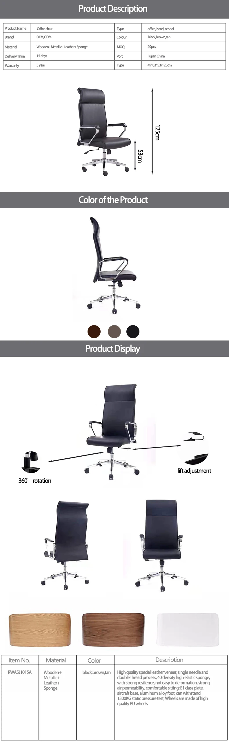 Comfortable executive swivel wheels leather mesh furniture black rolling ergonomic office chair furniture sillas