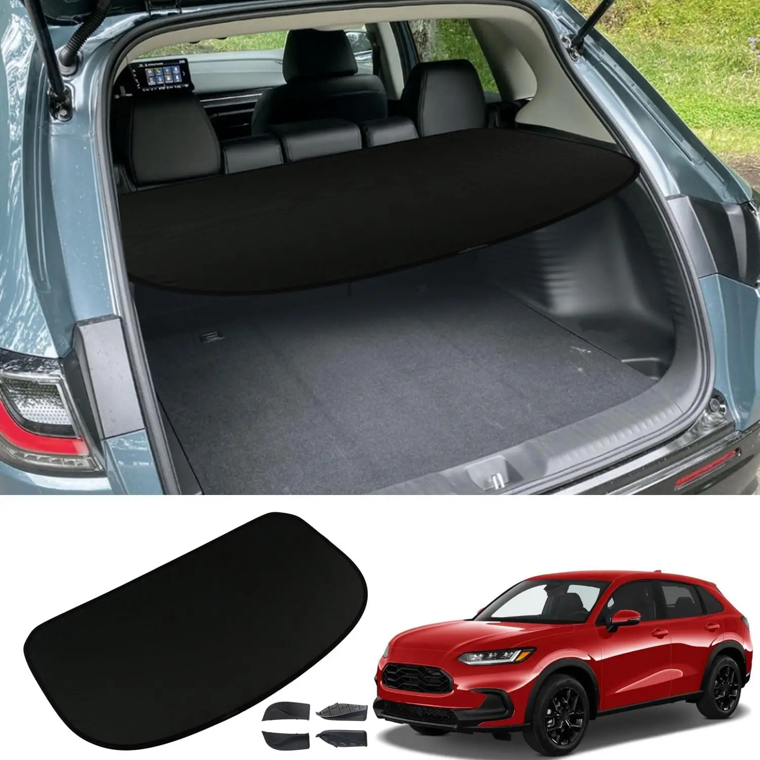 BOPARAUTO Cargo Cover für 2023 2024 Kia NIRO Zubehör & NIRO Hybrid-Zubehör 2023 2024 (Nicht für EV & PHEV) Hintere Schwarze Kofferraumabdeckung Gepäck-Sicherheitsabdeckung