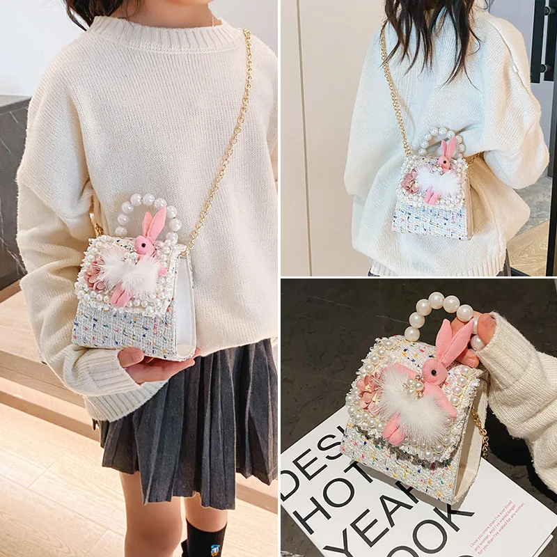 Kids Baby Girls Messenger Pearl Chain Bag Bowknot Handbags Kids
