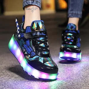 2026 Two-Wheeled LED Light-Emitting Roller Skates Shoes for Kids Colorful Outdoor Trendy Sports Shoes