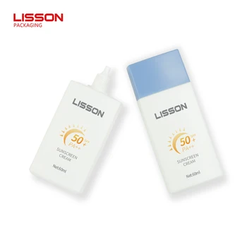 Cosmetic 60ML Square Sunscreen Plastic Bottle Nozzle Squeeze Sunscreen Bottle Packaging Blue Cap