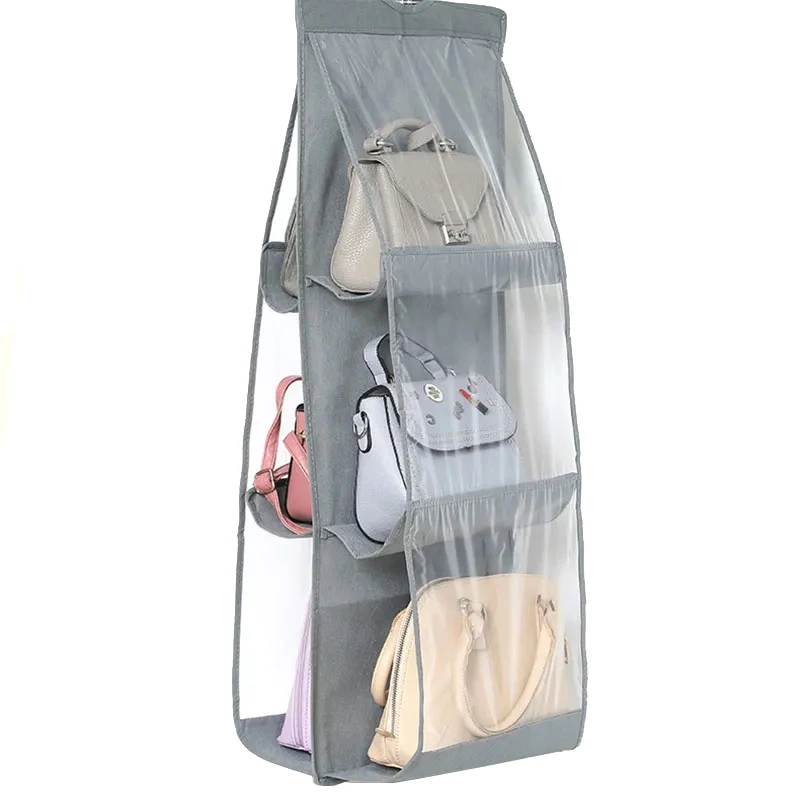 6 Pocket Closet Clear Handbag Organizer for Wardrobe Closet Transparent Storage Bag Hanging Purse Organizer