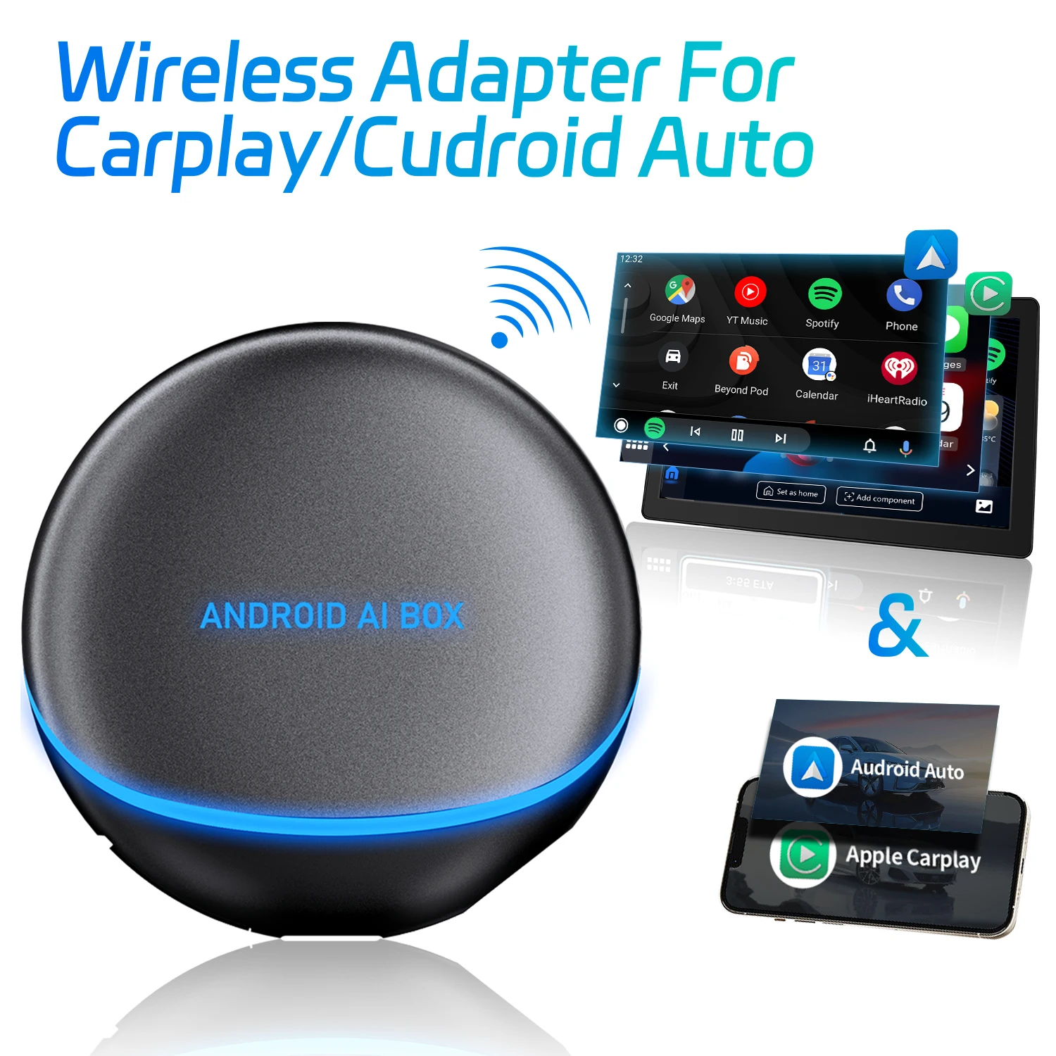 Ottocast Wireless Android Auto Adapter Car Play  Dongle Car Play Ai Box Android Smart Box for Android Device Youtube Netflix