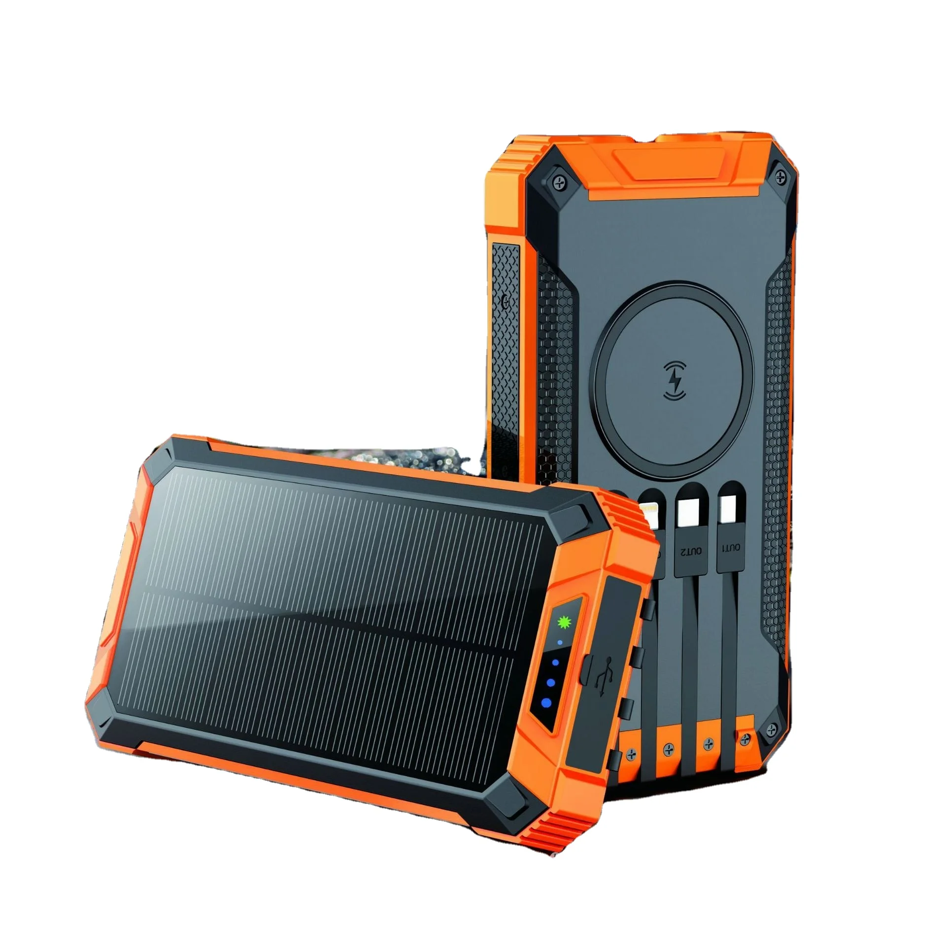 Solar Charging Treasure 20000mAh Wireless Fast Charging Power Bank Outdoor Portable Line Mobile Phone Mobile Power