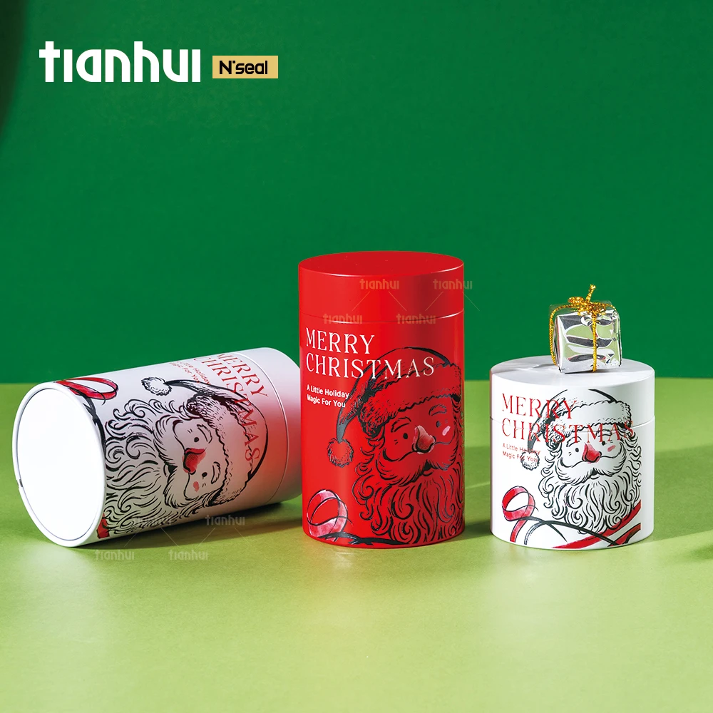 Tianhui Kaleng Logam Bulat Kedap Udara dengan Cetakan Khusus untuk Kemasan Hadiah Natal