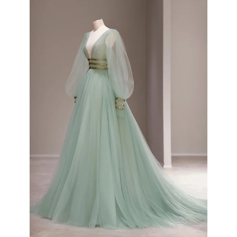 S0600H Green Slimming Show Temperament Simple Tulle Evening Dress S0600H Green Slimming Show Temperament Simple Tulle Evening Dress