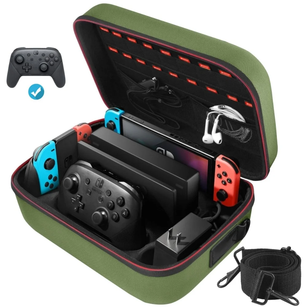 Luxury Green Hard Shell Storage Case  Switch for Nintendo Switch Series Game Accessories Daily Carrying Travel Bag details