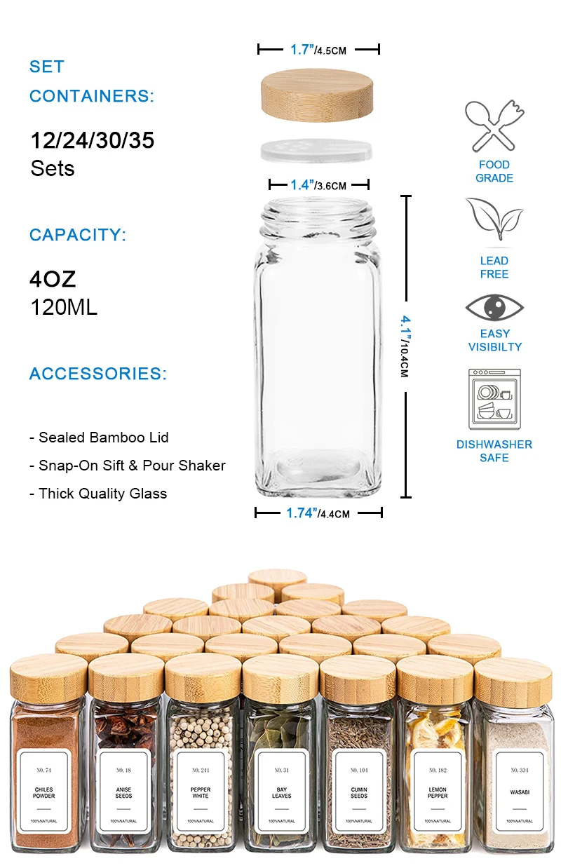 Spice Jars With Labels 4 Oz Glass Spice Jars With Bamboo Lids Seasoning
