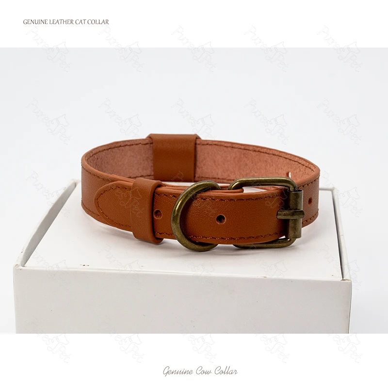 Drop Shipping Personalize Adjustable Small Pet Luxury Real Genuine Leather Airtag Cat Collar