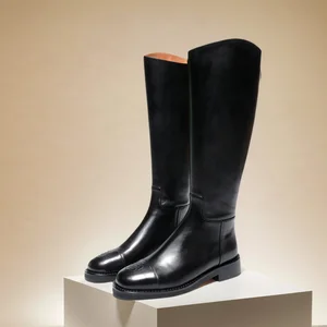 Wholesale Winter Fashion Women Black Lace up Knee-High Boots Leather Female Boots for Women Knee High Boots