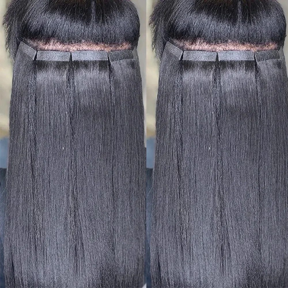 Extensiones de cabello con cinta adhesiva, cabello humano brasileño real, natural, para mujeres, color negro, 20 unidades, 50 g_voghion.com