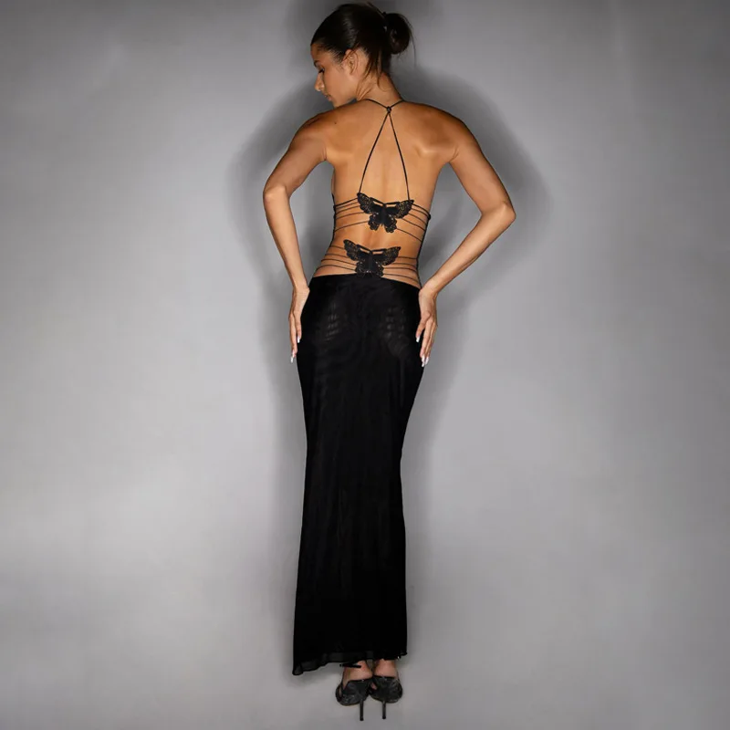 Backless Butterfly Elegant Evening Party Dress Summer Streetwear Casual Clothing Summer New Party Club Outfits