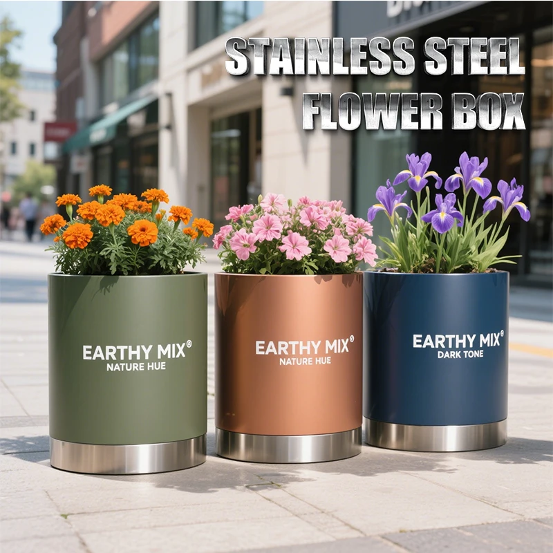 Round stainless steel flower box