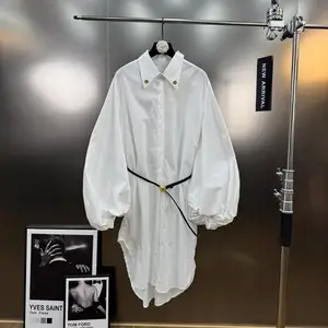 Wholesale Autumn 2026 New Fashion Elegant Temperament Versatile Skinny Lapel Bubble Long Sleeve Belt Women's Dress