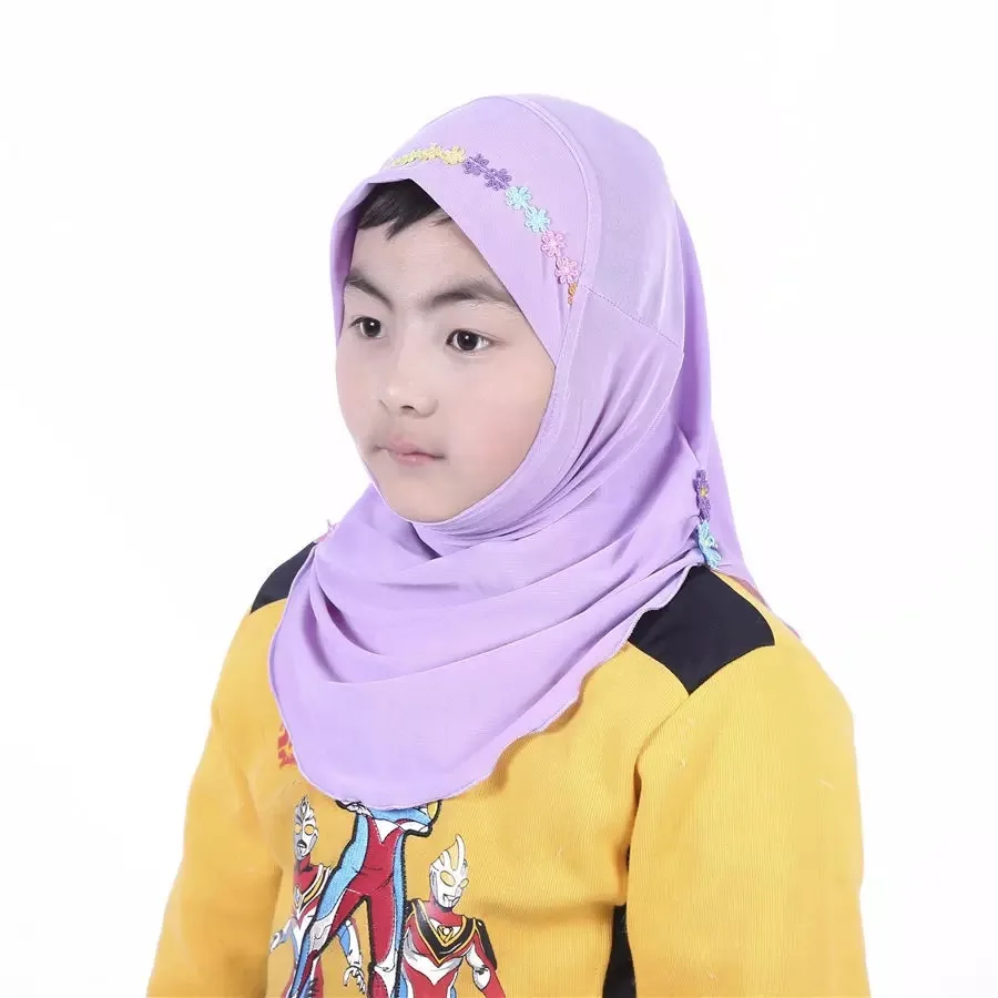 Pañuelo para niñas y niños musulmanes hiyab floral elegante turbante para la cabeza de adoración Arabia Bandana transpirable suave flor Beanie Cap pre-atado Chemo Headwear para 2-6 años de edad 