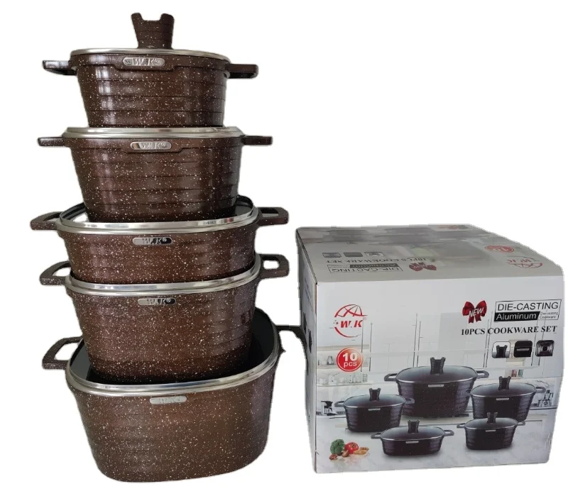 Factory Direct 10pcs Detachable Handle Cookware Set New Arrival Popular Cooking Pot Deep Fry Pan