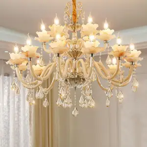 European Style Hanging Lighting Luxury Glass Crystal Chandelier for Living Room Restaurant Decoration