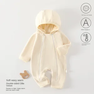 Baby Jumpsuit Autumn Winter One-Piece Velvet Hooded Warm Cotton Long Climb Leisure Going Out Climbing Clothing Anyang