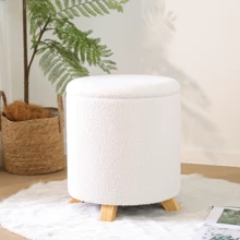 2025 Luxury Teddy Fleece Footrest Small Ottoman Stool Seating with Storage for Living Room