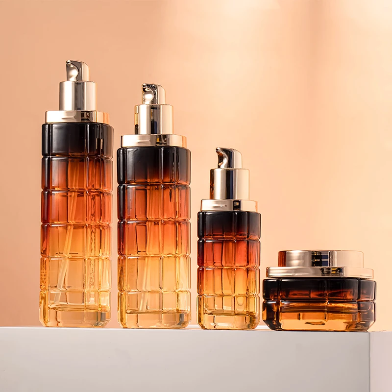 Luxury Face Lotion Cream Glass Bottles Set With Pump 50g 40ml 100ml