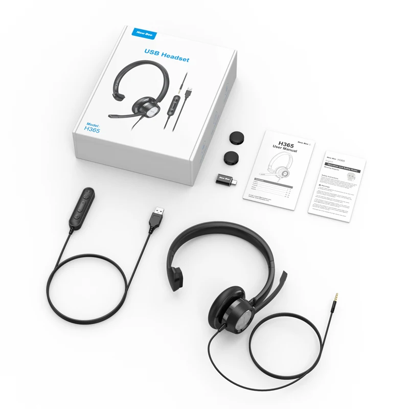 New Bee Single Ear Over Ear Headphone With Microphone Wired Noise Cancelling Usb Headset Call