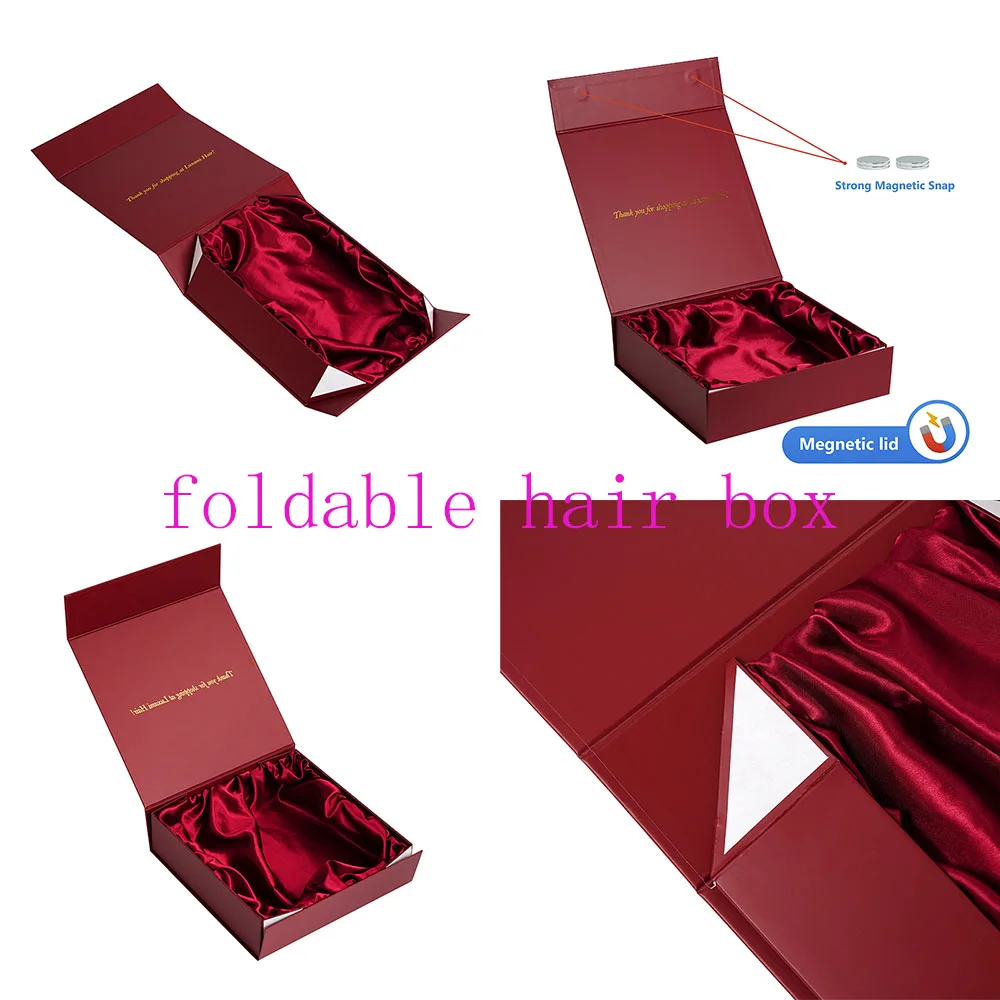 Luxury Folding Wig Packaging Custom logo Magnetic Foldable Gift Paper Hair Extension Packaging Box Wig Box