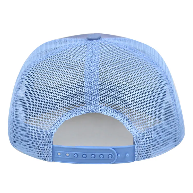 Custom 5-Panel Flat Bill Mesh Trucker Hats with 3D Embroidery Sublimation Printed for Sports and Outdoor Activities