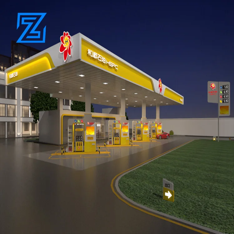 Fuel Station Set Steel Structure Space Frame Accessories Gas Filling Station Canopy and Gas Station Equipment