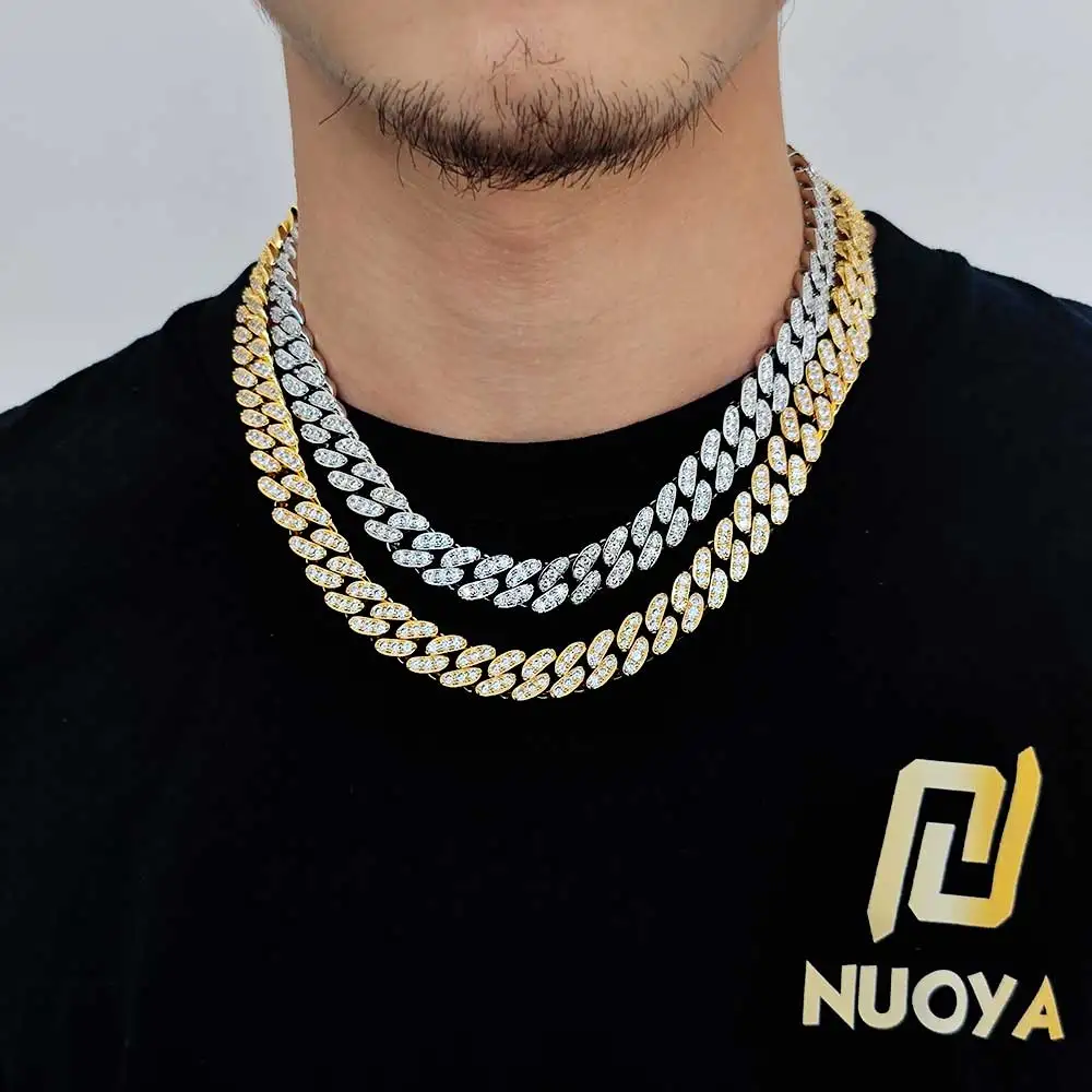 NUOYA Hip Hop 12mm Iced Out Cuban Link Necklace Micro Pave Shiny Diamond  Cuban Link Necklace for Women Fine Jewelry