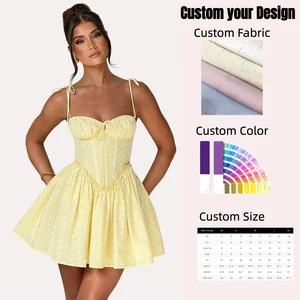 New Fashion Sexy Spaghetti Strap Fishbone A-line Dress Chic Strappy Corset Backless Club Mini Dress Women's Summer Dress