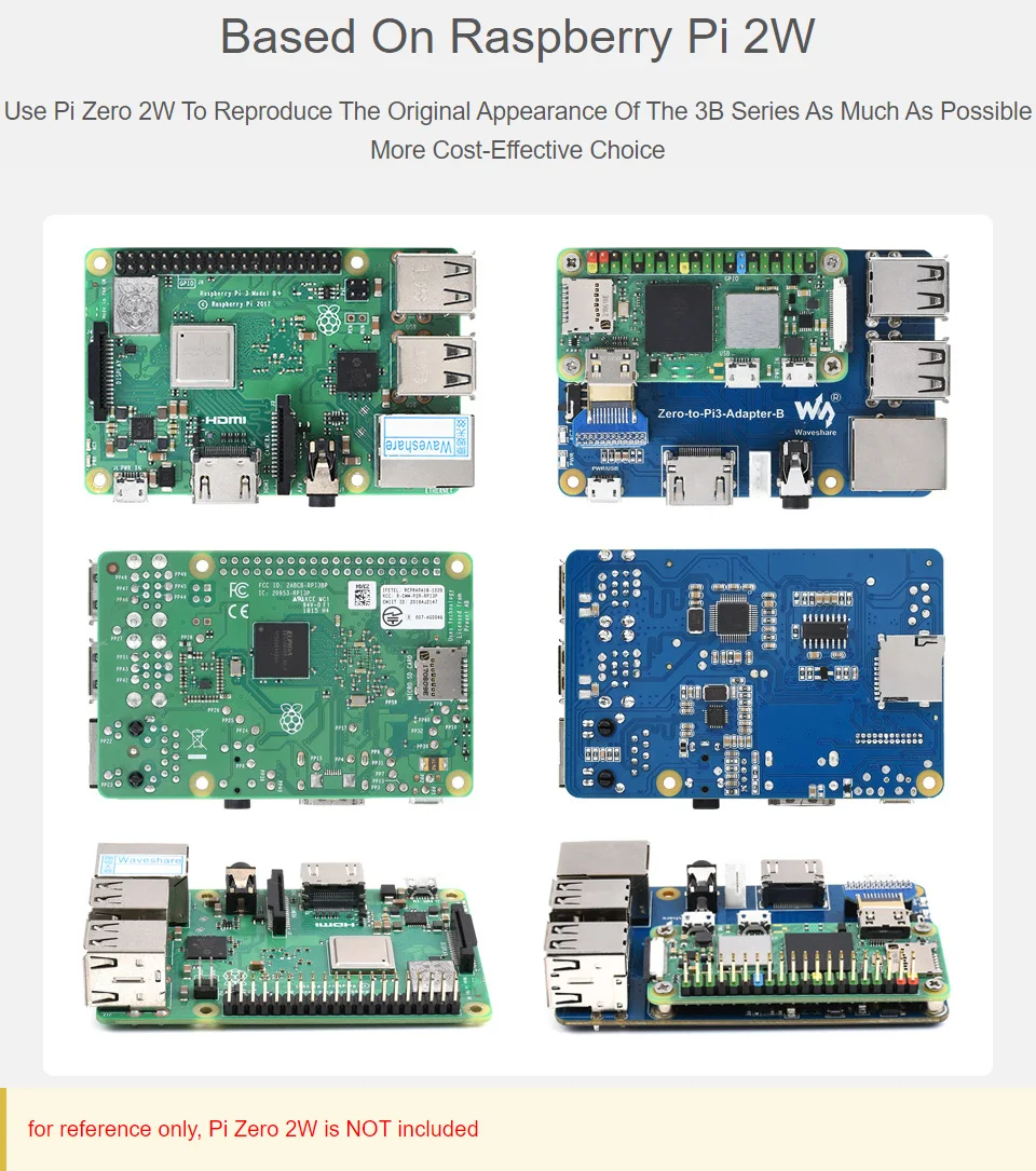 Raspberry Pi Zero 2W to Pi 3B/3B+ Adapter, Based on Raspberry Pi Zero 2 W  to Reproduce Original Appearance of Pi 3B/3B+, Alternative for Raspberry Pi