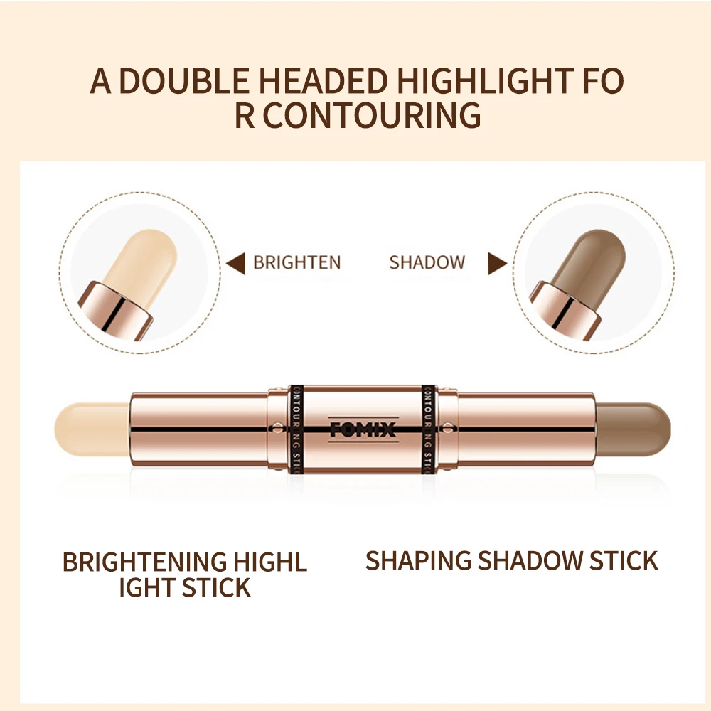 FOMIX 2 IN 1 Dual Purpose Brightening Highlighter Stick Matte Contouring Nasal Side Shadow Contour Stick