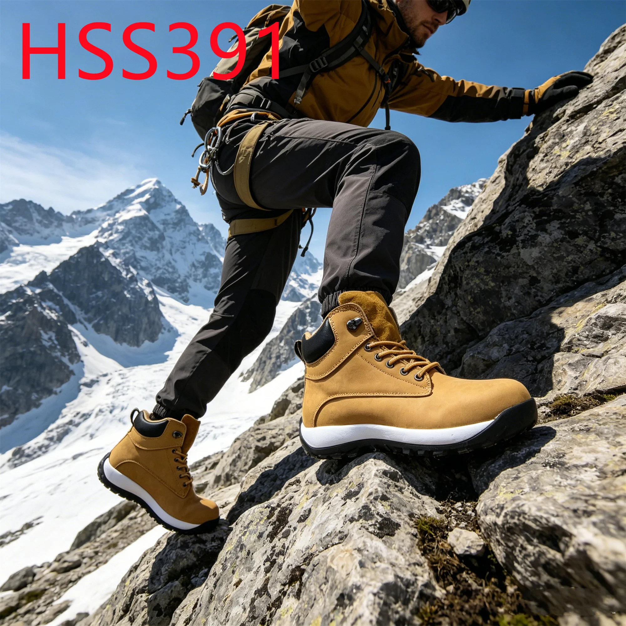 HY,Uneven Ground Quality Nubuck Leather Honey Color Safety Hiking Shoes Team Training Anti-fatigue Sole Security Shoes HSS391