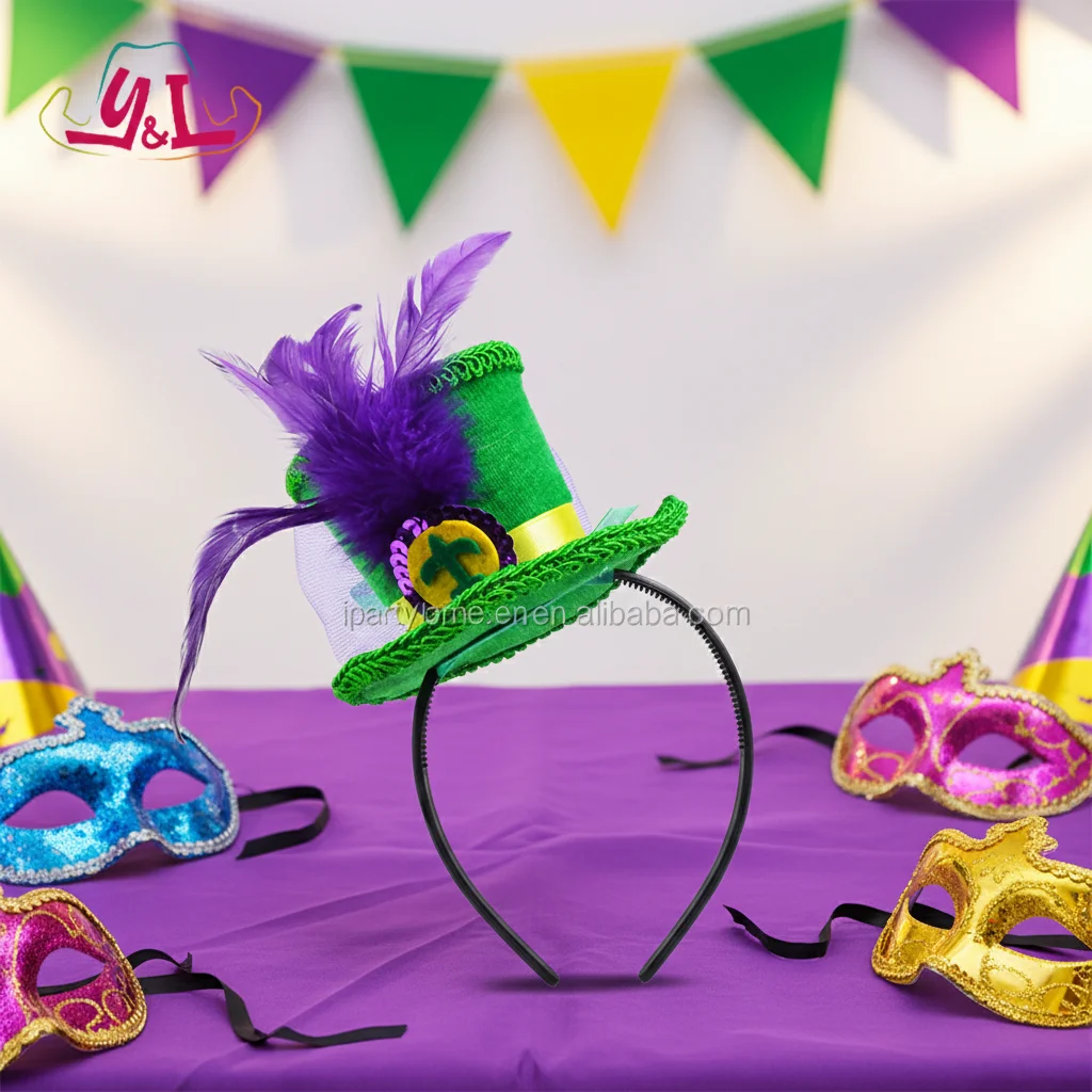 2019 Mardi Gras Feather Headband - Mini Steampunk Top Hat display picture 2