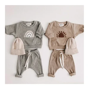 Spring Autumn Cotton Infant Boy Girl Unisex Pullover Jogger Kids Sweatshirt Sets Sun Rainbow 2 Piece Baby Tracksuits Set