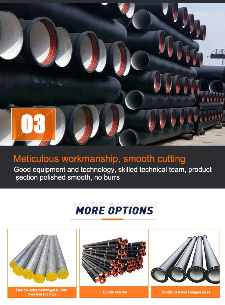 Cement K9 Ductile Cast Iron Pipes For Potable Water Custommade Oem