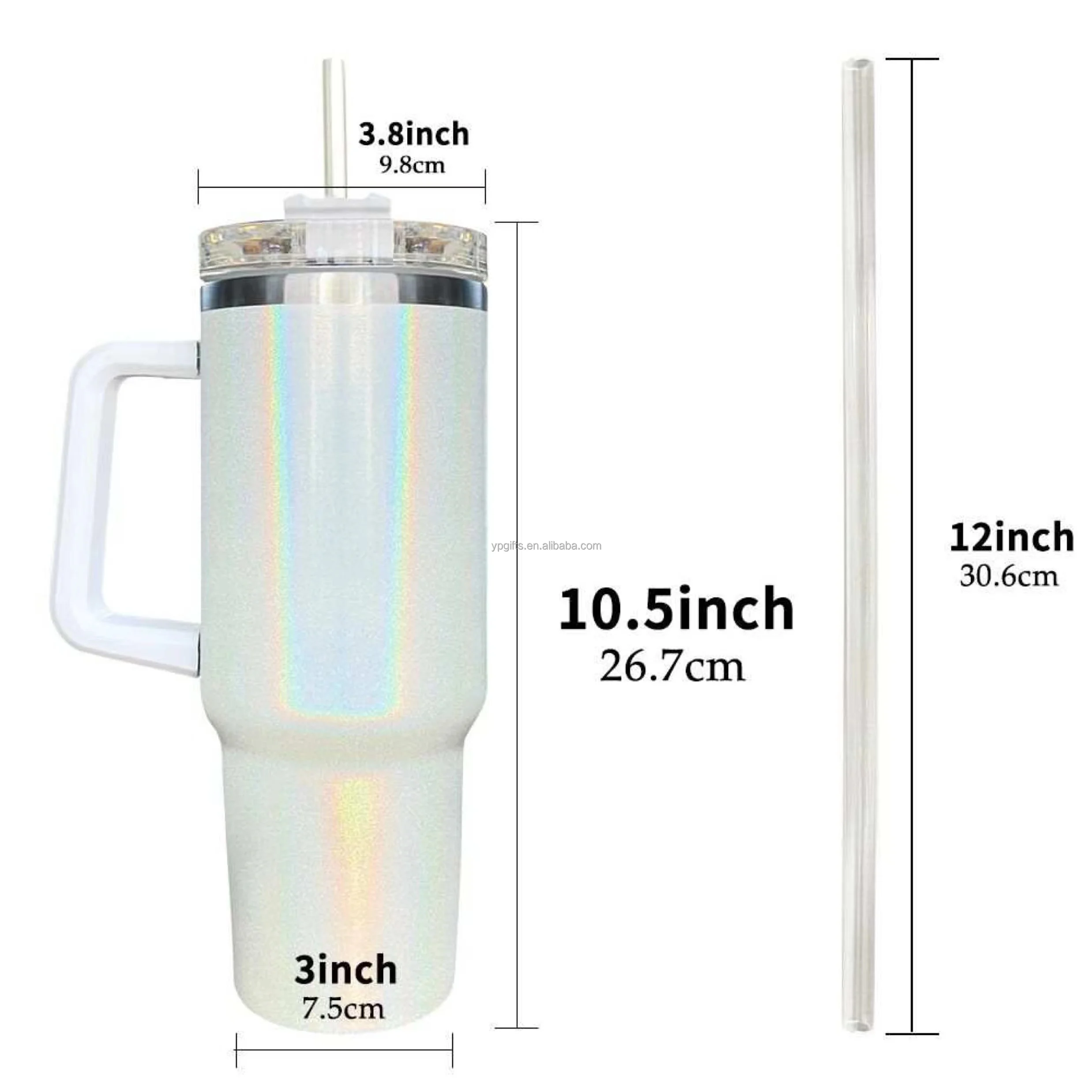 White Sublimation 40oz Insulated Travel Mug Tumbler With Handle Double ...