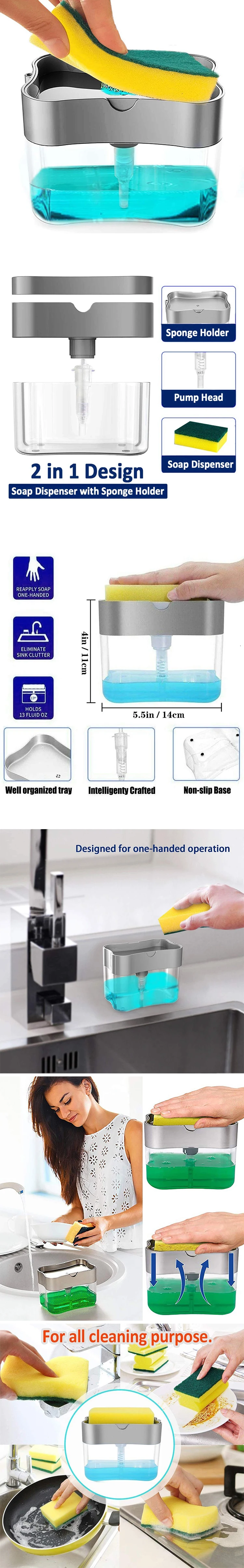 Factory Manufactures Cheap Price Sponge Holder 2 in 1 Box Kitchen Sink liquid Soap Dispenser