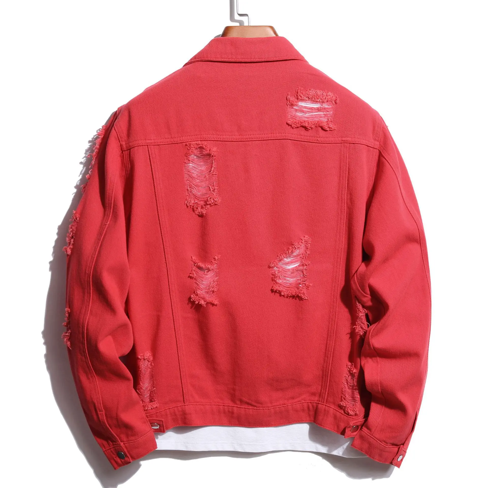 Streetwear Denim Jacket High Quality Custom Design Men Ripped Button