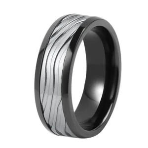 Tizti Tantalum Wedding Band Ripples Design Grey Polished Pure Tantalum Black Zirconium Ring Base Tantalum Wedding Ring