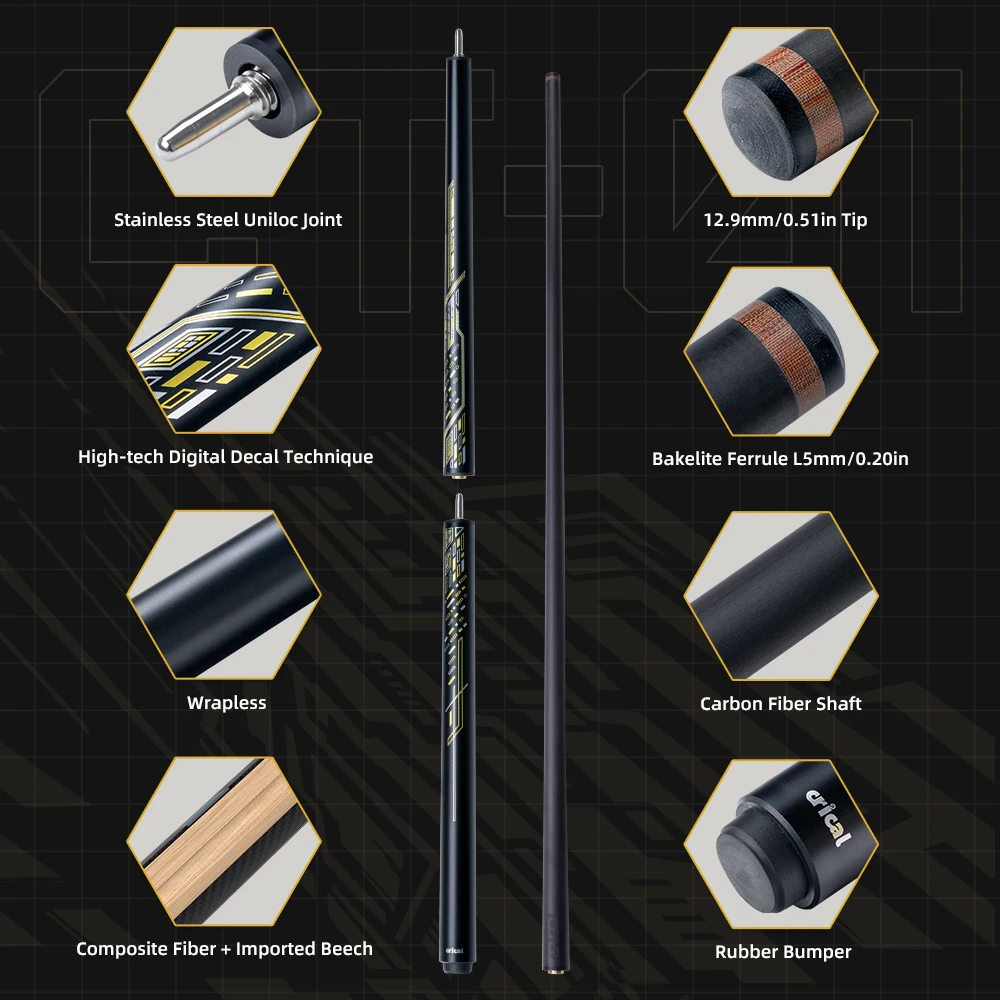 KONLLEN KL-B Series Carbon Fiber Billiard Cue Stick with 3/8*8 Pin