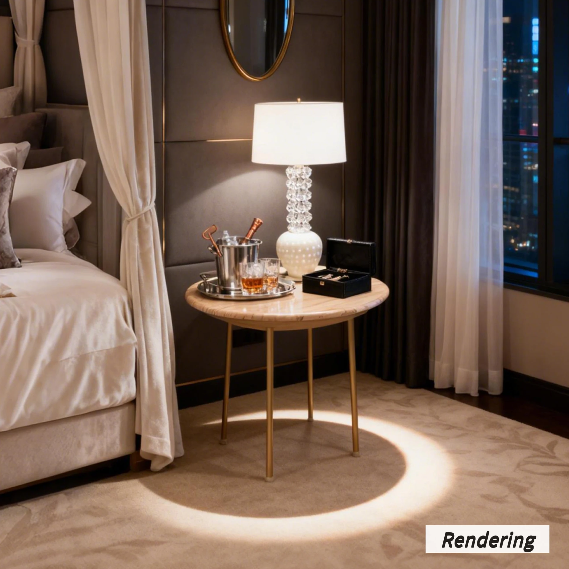 Natural Sandstone Side Table Tall Metal Legs Modern Minimalist Design Living Room Furniture (Diameter 50cm Height 60cm)-Sturdy