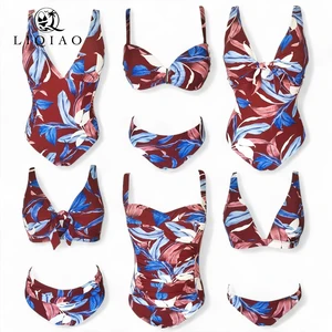 Reversible Tropical Leaf Print 2-Piece Bikini Set with Brazilian Bottom and Halter Neckline-Eco-Friendly Women's Swimwear