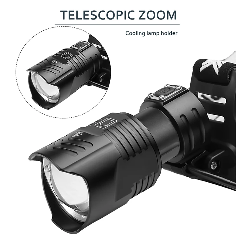 Мощный налобный фонарь XHP90, налобный фонарь с фокусировкой, перезаряжаемый светодиодный налобный фонарь
